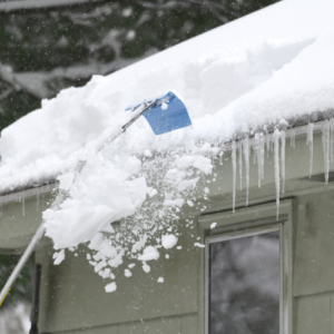 roof rake on roof to prevent ice dam.